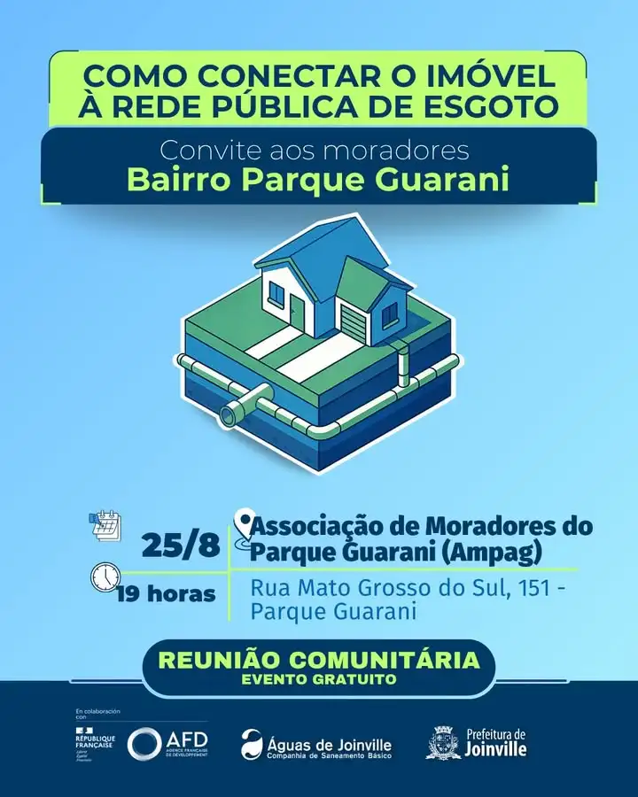 No dia 25/8, a Companhia Águas de Joinville vai realizar uma reunião comunitária explicativa sobre como conectar o imóve...